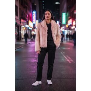 Vintage Womans Rabbit Fur Short Beige Jacket Small Mob Wife Old Money